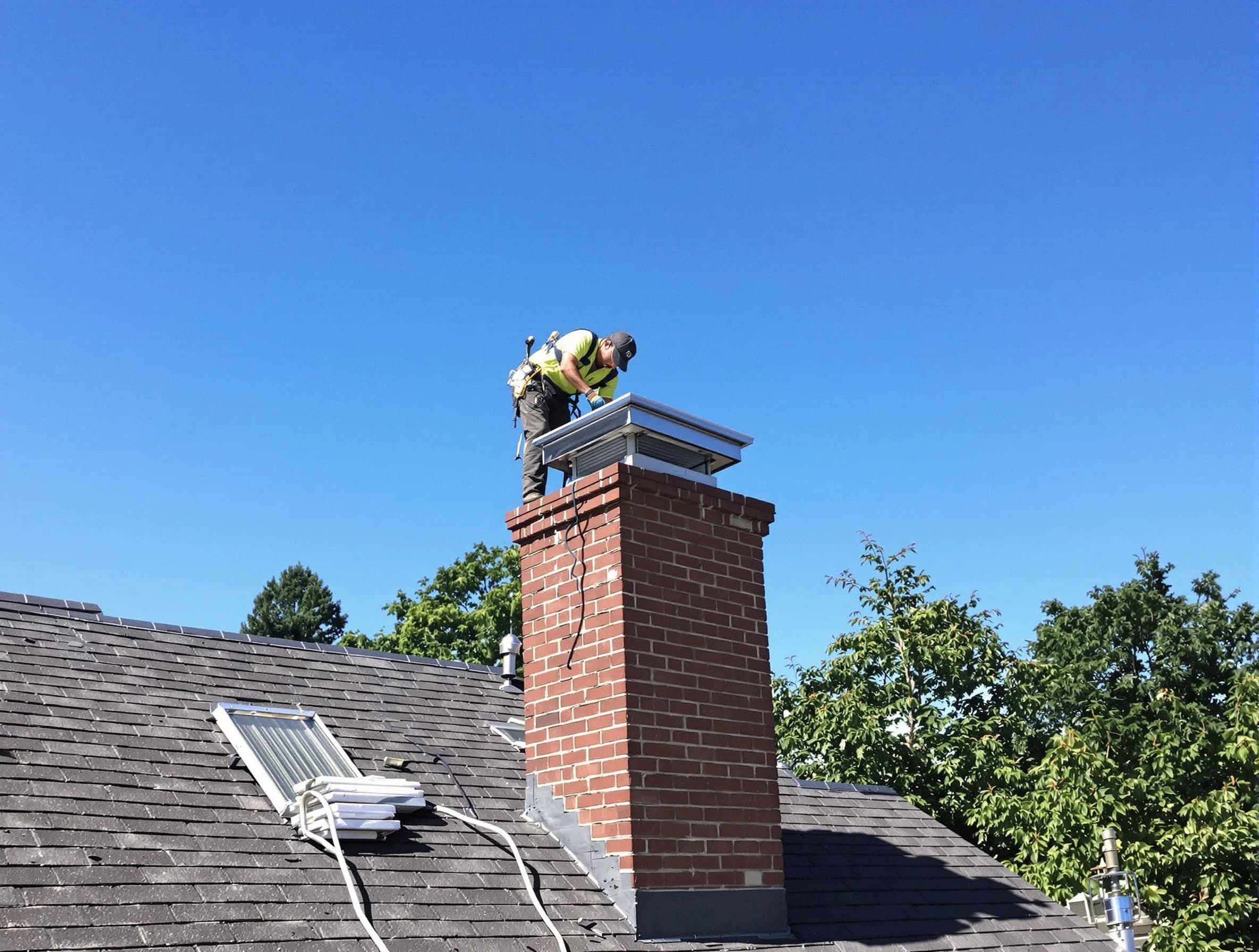 Marshall Chimney Sweep technician measuring a chimney cap in Marshall, PA
