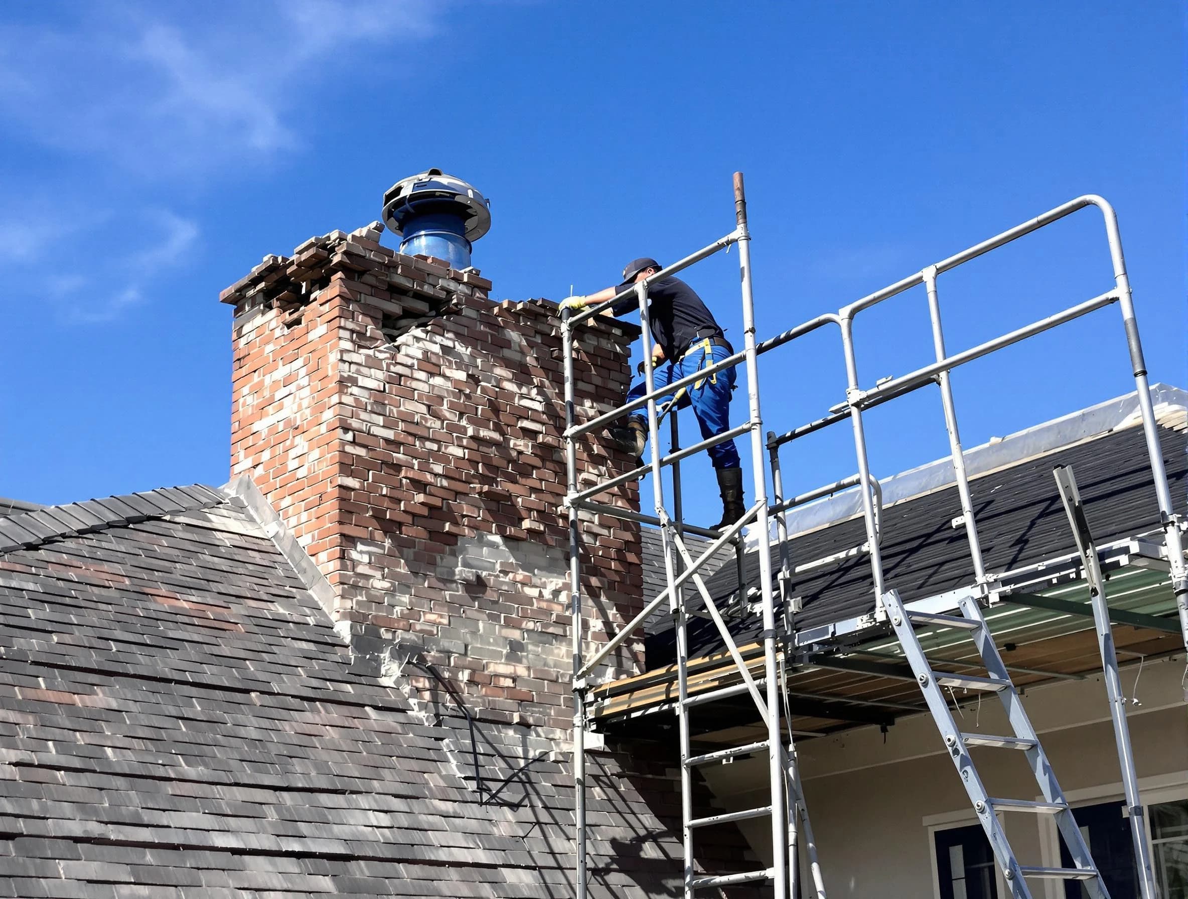 Rebuilding a chimney structure by Marshall Chimney Sweep in Marshall, PA