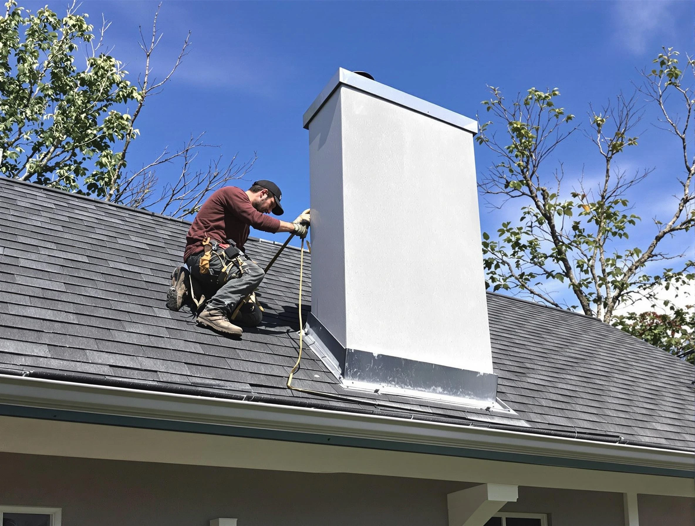Marshall Chimney Sweep team member finishing chimney construction in Marshall, PA