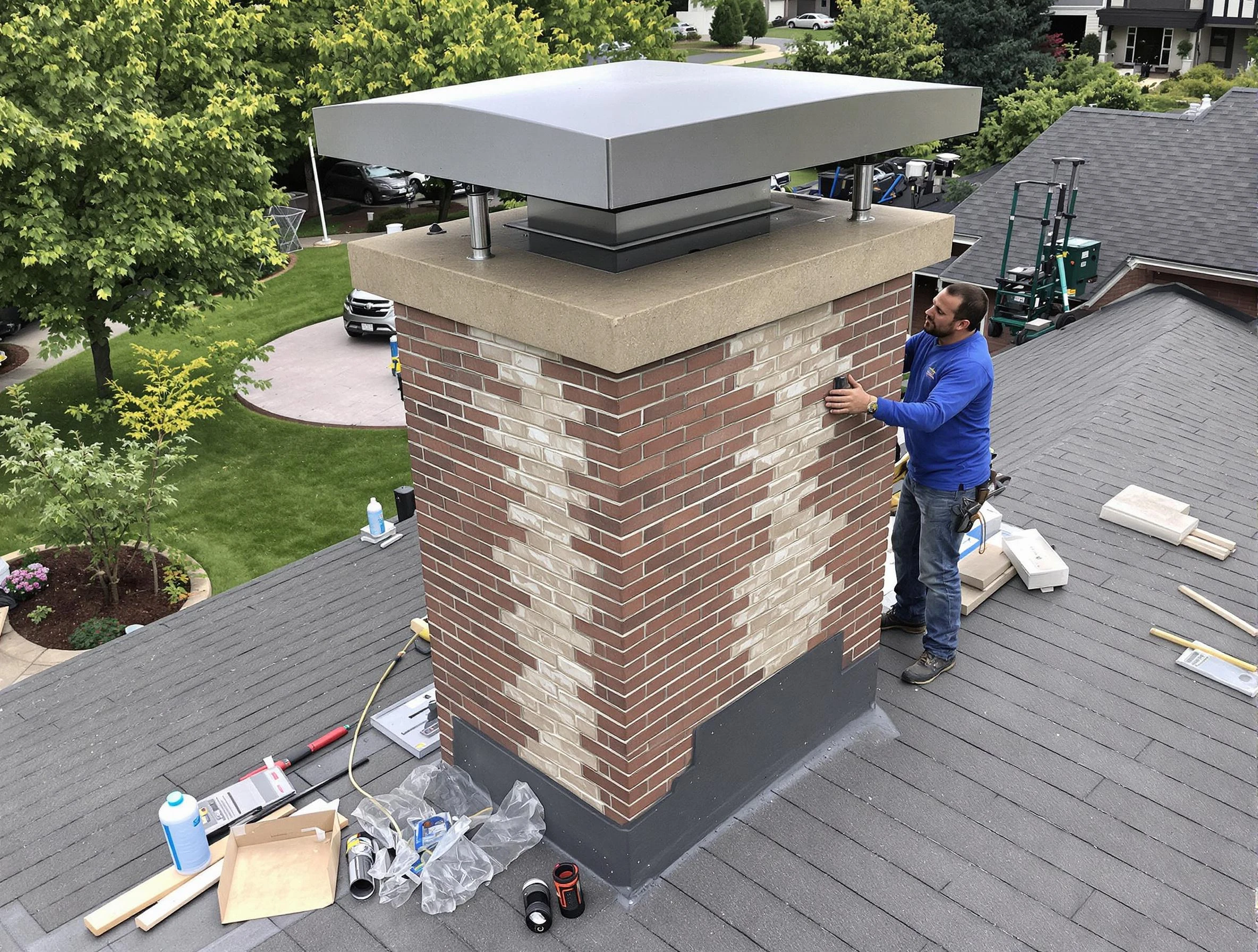 Marshall Chimney Sweep team working on a custom chimney remodel in Marshall, PA